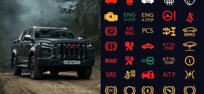 Значки на панели приборов Jac T9 1